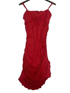 Liumilac Red Ruched Ruffle Midi Dress XL Wedding Guest Cocktail Party